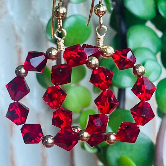 Swarovski Crystal Dangle Earrings| Red Crystal Earrings - Picture 7 of 9